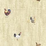 Chesapeake CTR64213 Lisle Wheat Roosters and Script Wallpaper by Chesapeake
