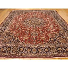 9'8 x 12'10 Red Persian Hand Knotted Wool Mashad Rug