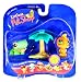Hasbro Year 2005 Littlest Pet Shop Pet Pairs Playground Pals Series Collectible Bobble Head Pet Figure Set - Green Turtle (#119) with Lei and Orange Cockatoo Bird (#120) with Island and Palm Tree (51828)