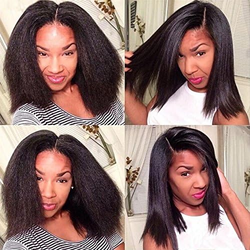 Yazi Hair Lace Front Human Hair Wigs Brazilian Kinky Straight Full Lace Wigs for Black Women Italian Yaki Full Lace Front Wig (10inch with 130% density full lace wig)