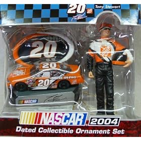 2004 - No. 20 - Tony Stewart - Home Depot Chevrolet Monte Carlo - 2004 - Collectible Ornament Set - NASCAR - 1:64 Scale Die Cast Replica Car and Collectible Figure