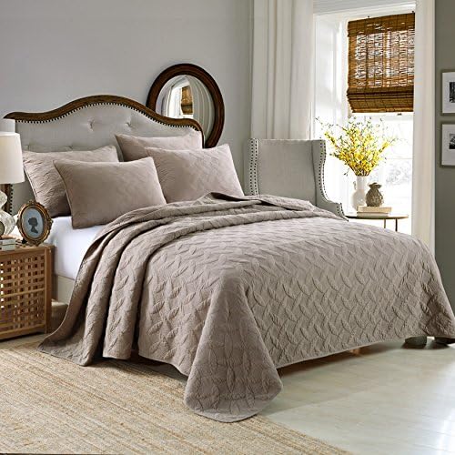 100% Cotton 3 Piece Reversible Quilt Set, Bedspreads Set, Coverlets, Full/Queen (Brown A)