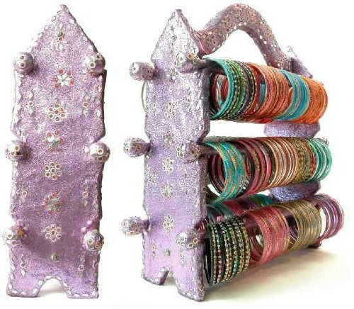 Click here to buy Beachcombers! Lavander Indian Lac and Mirror Covered Glass Bangle Bracelet Jewelry Stand Display....