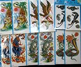 Animal Temporary Tattoos (12 Large Packs) Tiger Eagle Phoenix Snake Panther Tattoos