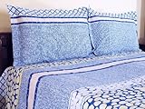 3P Cotton Indian Bedding Sheet Queen Set Pillow Shams