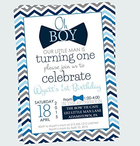 Navy Bow Tie 1st Birthday Party Invitation Customize