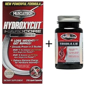 MUSCLETECH HYDROXYCUT HARDCORE PRO 210 CAPS + TRIBULUS - FAT BURNER THERMOGENIC - FREE UK P&P