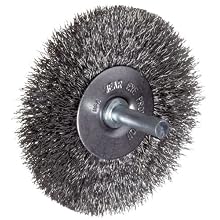 Weiler Vortec Pro Wide Face Wire Wheel Brush, Round Hole, Carbon Steel, Crimped Wire, 6" Diameter, 0.014" Wire Diameter, 5/8-1/2" Arbor, 1-1/8" Bristle Length, 7/8" Brush Face Width, 6000 rpm