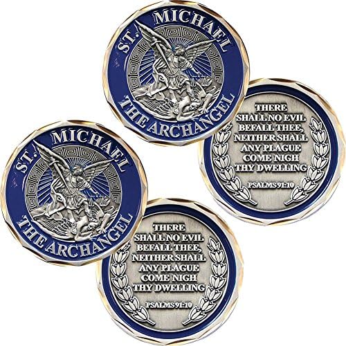 (Set/2) St Michael Archangel Challenge Coin Displays Psalms 91:10 On Reverse
