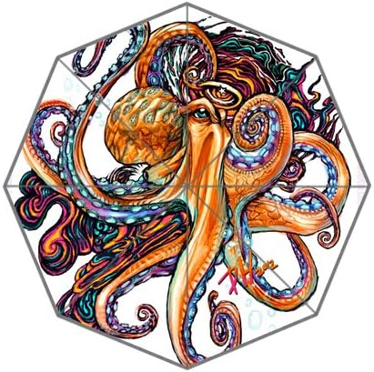 POOKOO! Best Custom Cute Animal Octopus Compact 43.5 Inch Foldable Umbrella, Women Umbrella,Men Umbrella,Travel Umbrella,Children Umbrella!Good gift!