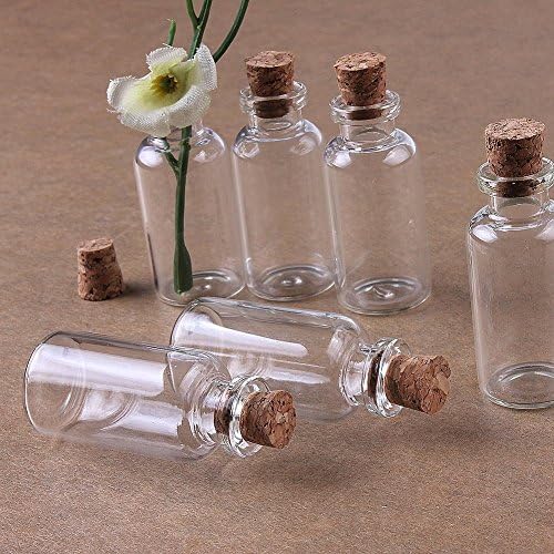 Chanew 24 Pcs Small Glass Mini Bottles Wishing Jars with Cork Top 1.5" 40mm Size for Favors Weddings Home Decor , Stoppers Message Weddings Wish Jewelry Party Favor