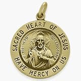 14 Karat Yellow Gold Sacred Heart of Jesus Religious Medallion with 20 Inch Chain