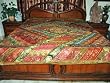 Red Green Vintage Sari Patchwork Bedspread Queen Coverlet Throw 90x100