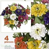 FOUR 12" Zinnia Artificial Silk Flower Bushes