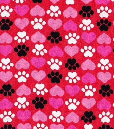 Puppy Dog / Cat Paws &amp; Hearts 1/2 Yard 100% Cotton Flannel Fabric ~ Valentine
