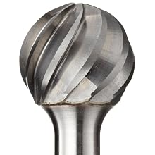 PFERD Ball Carbide Bur, Clog-Resistant, Uncoated (Bright) Finish, Single Cut, Radius End