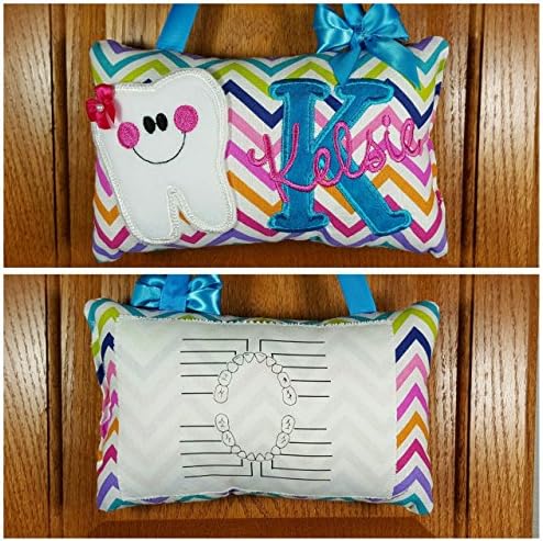 Girl's personalized tooth fairy pillow multicolored chevron pattern, choose your version, optional tooth chart on back