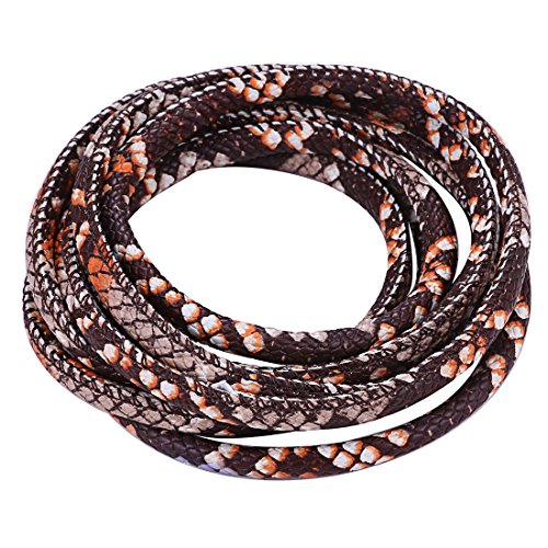 Boruo Brand 6mm Round Folded Bolo PU Braided Leather Cord For Necklace Bracelet Jewelry Making (2m Brown Snake Color)