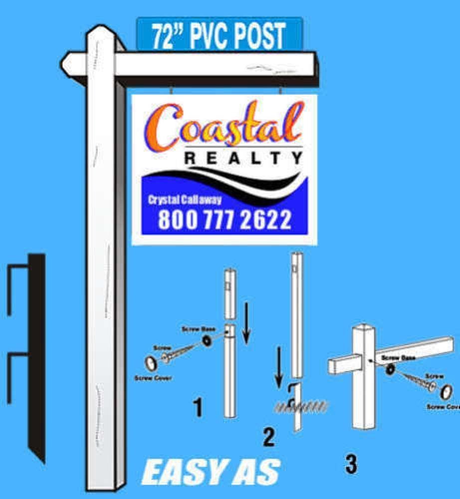 White Vinyl PVC Real Estate Sign Post 6 Tall Post w/36" Arm Set of 2