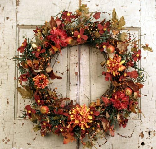 24" Fall Mixed Flower wreath with mini pumpkins