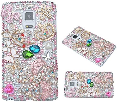KAKA(TM) Fashion Style Colorful Flower Pattern 3D Handmade Pink Rhinestone Bling Crystal Pearl Rose Flower Transparent Case Cover Clear Hard Case for Samsung galaxy s6