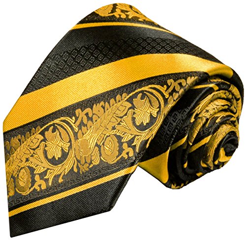 Gold and Black Silk Tie and Pocket Square . Paul Malone Red Line