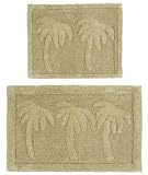 2 Piece Bath Rug Set - Palm Tree Sage by Cotton Craft - 100% Pure Cotton - High Quality - Super Soft and Plush - Hand Tufted Heavy Weight Durable Construction - Larger Rug is 21x32 Oblong and Second rug is Oblong 18x24 - Other Styles - Large Scroll, New Scroll, Greek Key, or Grid Stripe - Easy care machine wash