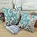 CaliTime High Class Throw Pillow Cover Case for Couch Sofa Home Decoration Vintage Ikat Style Applique Embroidered 20 X 20 Inches Teal & Light Taupe