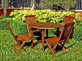 38 Round Stow Away Wooden Table with 4 Wooden Folding Chairs (Stain) (28H x 38W x 38D)