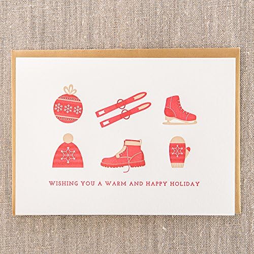 Warm & Happy Holiday Gear - Letterpress Christmas Greeting Card