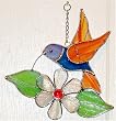 Orange Hummingbird Stained Glass Suncatcher with Shepherds Hook