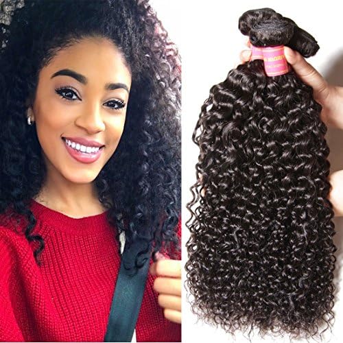 Jolia Hair 6a Grade 2 Bundles Virgin Brazilian Curly Hair Weaves Natural Black Color Unprocessed Human Hair Weft Extensions Can Be Dyed No Shedding Tangle Free (22" 22")