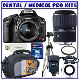 Dental-Medical Digital SLR OutFits: Canon EOS Rebel T1i 15.1 MP CMOS Digital SLR Camera [Body] + Sigma Flash Macro Ring EM-140 DG for Canon SLR Cameras + Sigma 105mm f/2.8 EX DG Medium Telephoto Macro Lens + Willoughby's Dental/Medical Accessory Bundle