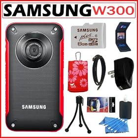 Samsung HMX-W300 HD Pocket Camcorder with 3x Digital Zoom and 2.3-inch LCD in Red + Samsung 8GB Micro SDHC + Mini HDMI Cable + USB AC Charger + Accessory Kit