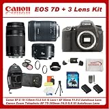 Canon EOS 7D DSLR Camera with 3 Canon Lens Pro Pack: Includes – Canon EF-S 18-135mm f/3.5-5.6 IS Lens – Canon Zoom Telephoto EF 75-300mm III – Canon EF 50mm f1.8 II Autofocus Lens, Also Includes Deleuxe Backpack, 2 Extra Batteries & Travel Charger, 16GB CF Card & Card Reader, 3 Piece Pro Filter Kit with 2 Extra UV Filters and much more…