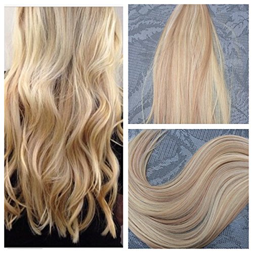 Moresoo 16 inch 20pcs/50g Two-tone Colored Hair Bleach Blonde(Color 613) Highlighted with Honey Blonde 100% Remy Human Hair Invisible Tape In Hair Extensions