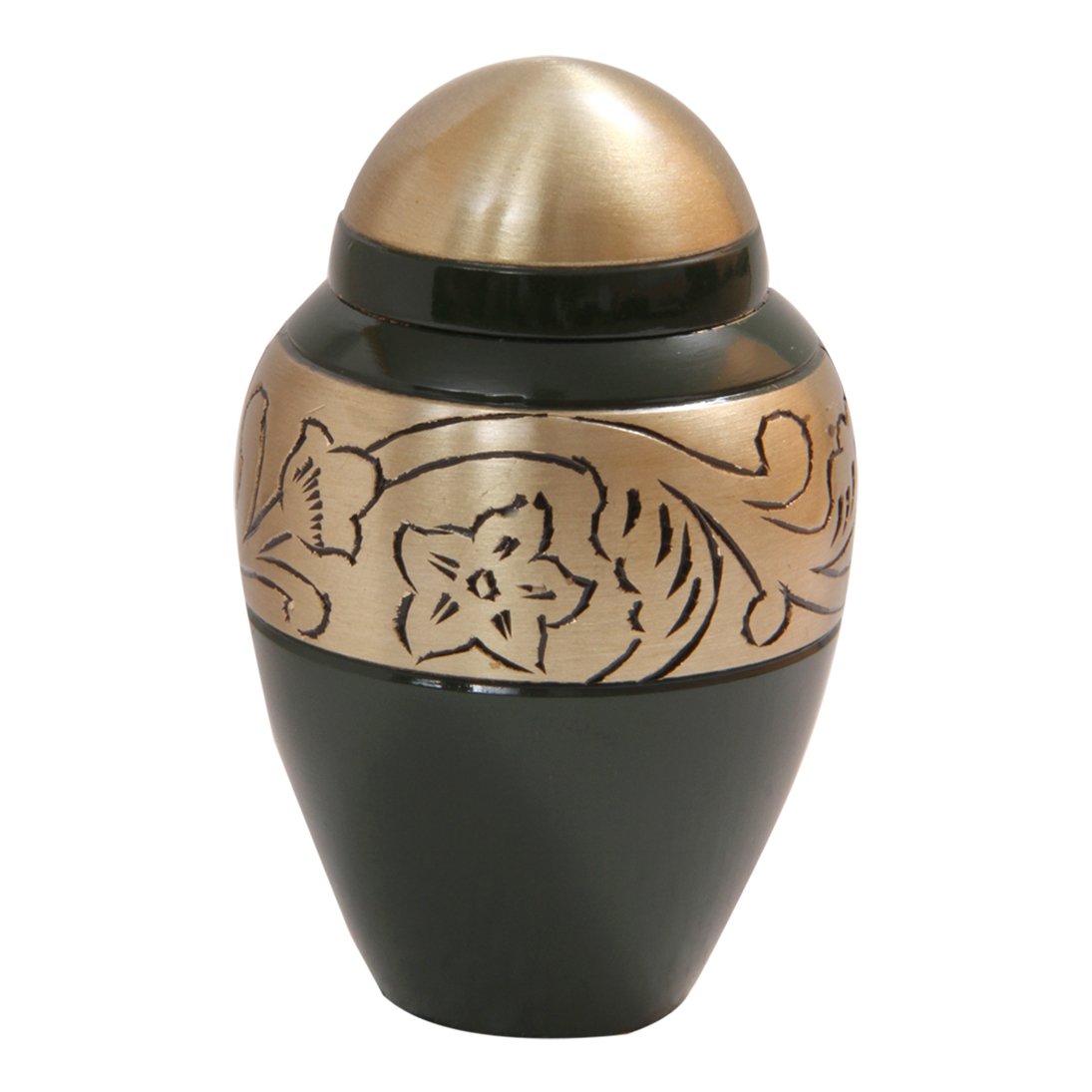 Flower Funeral Urns Ashes, Antique Floral Etched Small Keepsake Brass