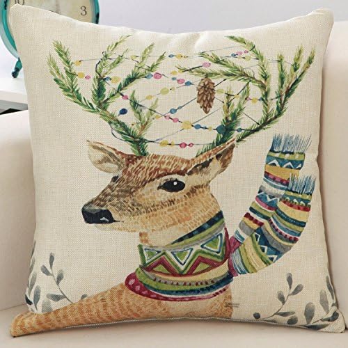 Miss Mango Home Decor Cotton Linen Square Pillowcase Printed Colored Scarf Deer Throw Pillow Cushion Cover 18" X 18"