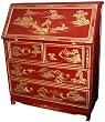 Fine Quality Asian Furniture & D&eacute;cor - 42" Oriental Red Lacquer Drop Front Secretary Desk