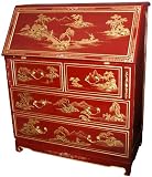 Fine Quality Asian Furniture & D&eacute;cor - 42" Oriental Red Lacquer Drop Front Secretary Desk