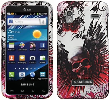 4 items Combo: ITUFFY (TM) LCD Screen Protector Film + Mini Stylus Pen + Case Opener + Silver Expandable Weapons Red Wing Black Skull Design Rubberized Snap on Hard Cover Protector Shell Faceplate Skin Case for At&t Samsung (Captivate Glide) i927