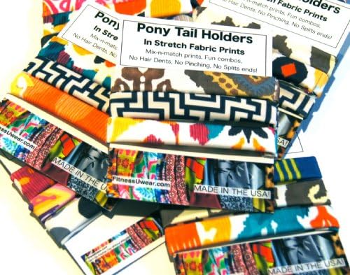 Ponytail Holders in Stretch Fabrics, NEWEST FOR HAIR! Our super '9-pack' of bands, No pinching, no dents or split ends. Comfortable, colorful stretch prints