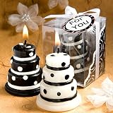 Luscious black and white wedding cake candle favors