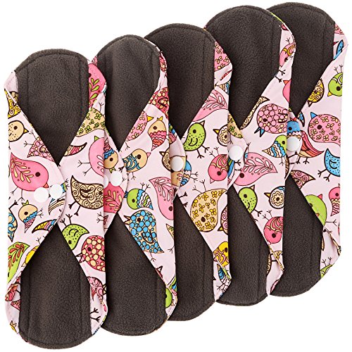 Wegreeco Bamboo Reusable Sanitary Pads - Cloth Sanitary Pads - Pack of 5 (Small, Lovely Bird)
