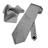 SILK Black and White Checkered NeckTie Handkerchief Matching Neck Tie Set