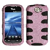 Fish Bone Protector Skin Hybrid Snap On Gel Cover (Faceplate) Cell Phone Case for HTC MyTouch 4G Slide T-Mobile - Pink Diamante/Black