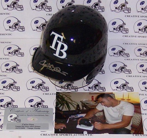 Carlos Pena Autographed/Hand Signed Tampa Bay Rays Mini Helmet