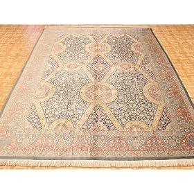 8x11 Green Persian Hand Knotted Silk Qom Rug by Heritage Unlimited