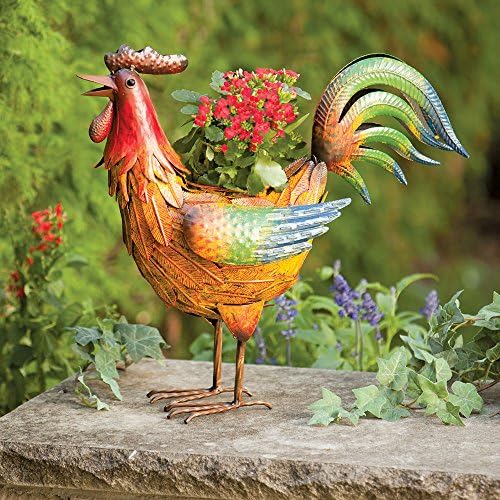 Life-Sized Metal Rooster Planter-Weather Resistant Finish - Great Indoor or Outdoor Decorative Statue