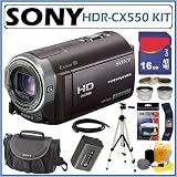 Sony HDR-CX550/V 64GB Flash Memory High Definition Handycam® Camcorder with Wide Angle 10x Optical Zoom and 12MP Image Capture featuring a 3.5-inch Widecreen LCD + 16GB Deluxe Accessory Kit